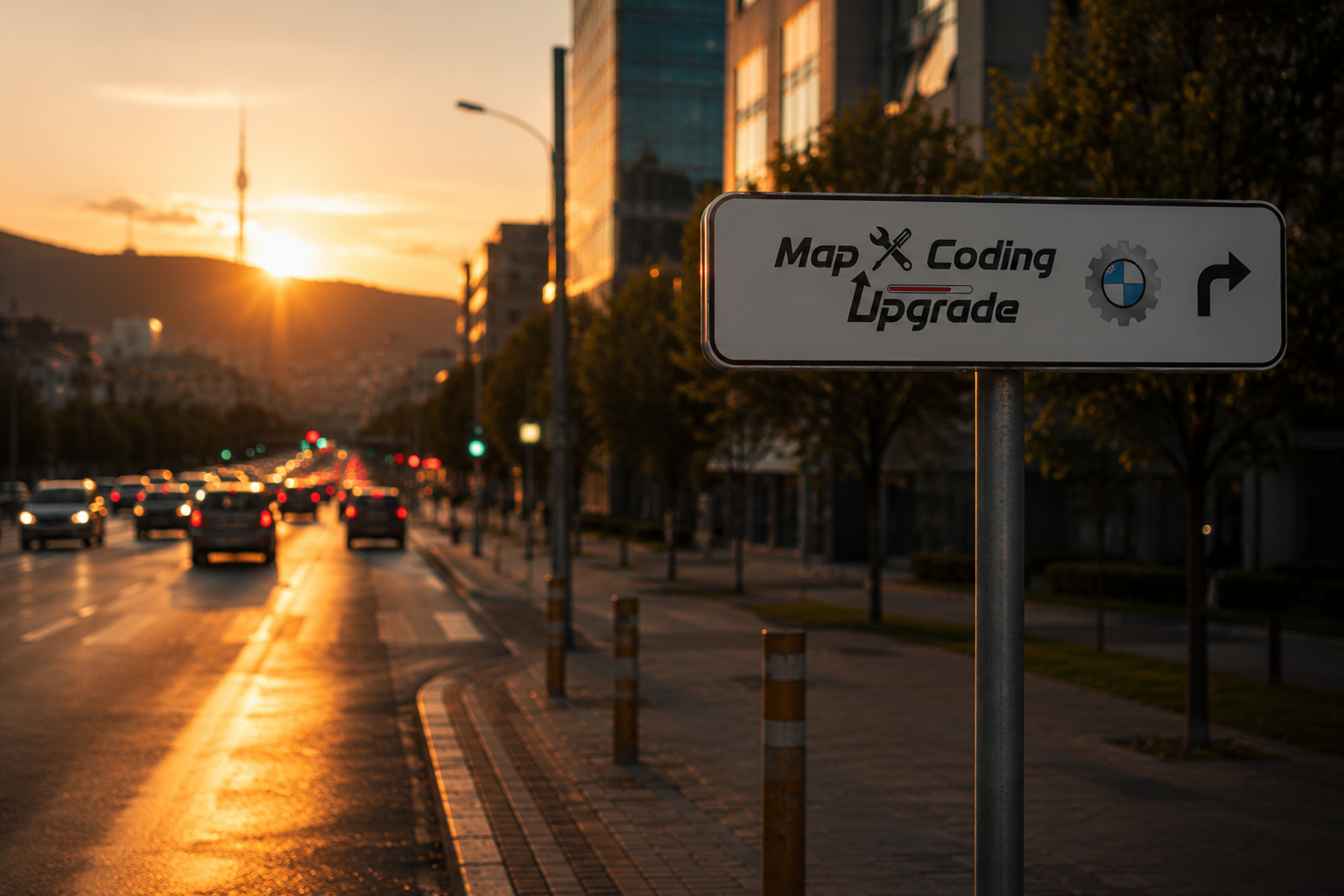 Sofia road sign marking the BMW coding destination